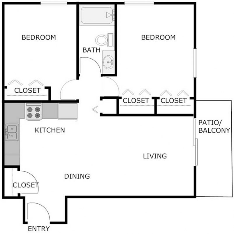 2-Bedroom/1-Bath 930 SF Floor Plan 2-Bedroom/1-Bath 930 SF Floor Plan